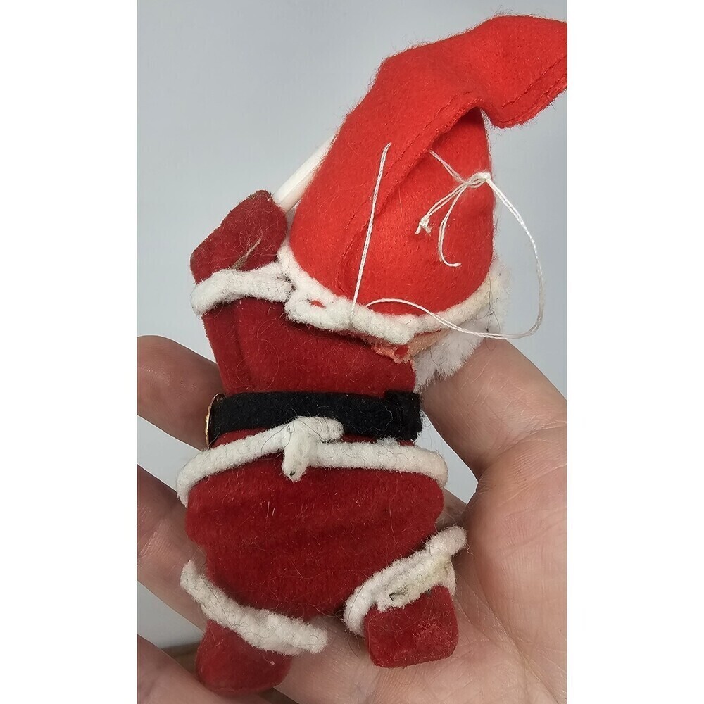 Lot of 2 Vintage Flocked Felt Mouse & Santa Christmas Tree Ornaments 4.5" - Picture 3 of 8